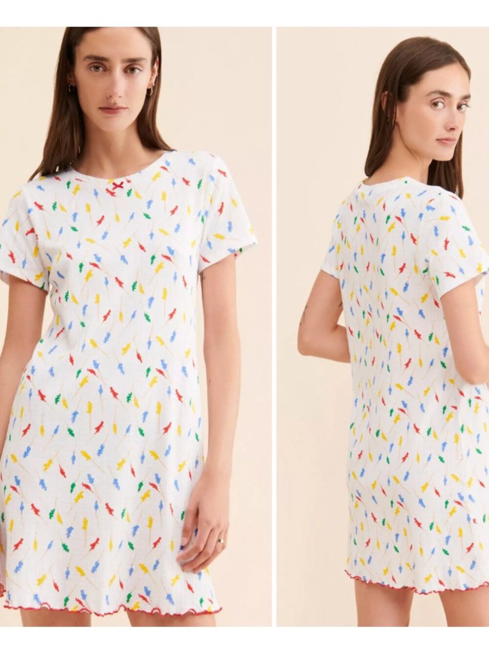 Rachel Antonoff White Preppy Print Fitz Short Sleeve Tee Dress Size Medium